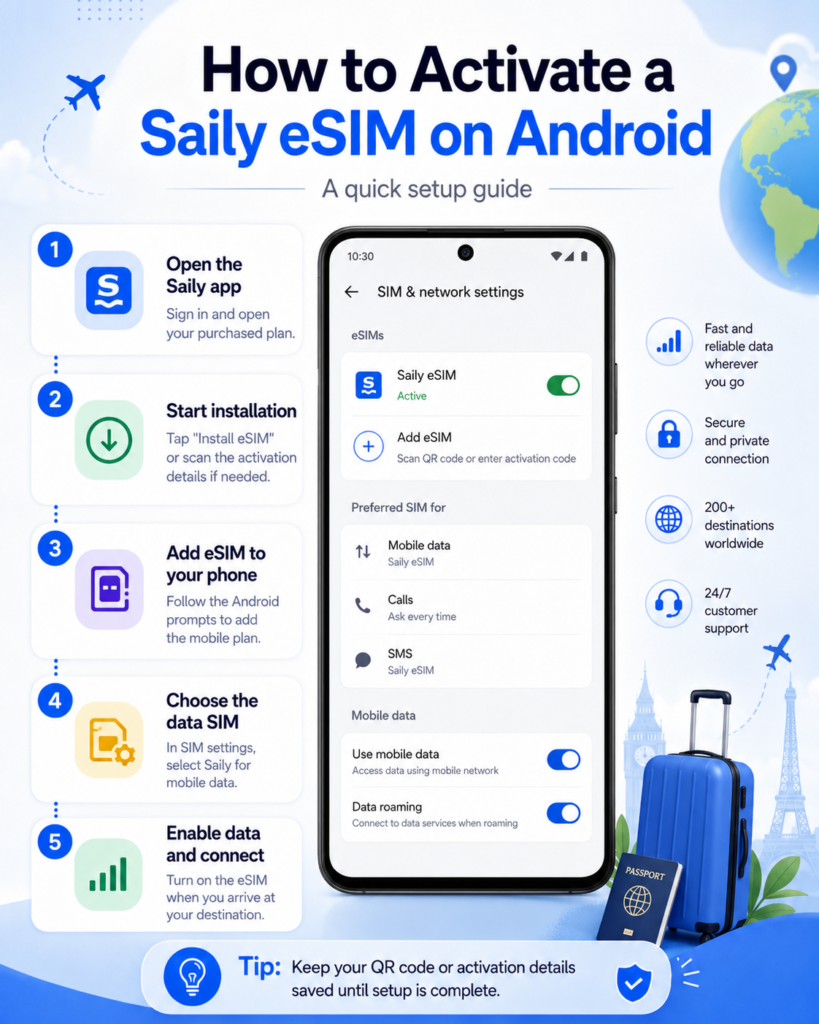 Android activation instructions for Saily discount codes and eSIM plans